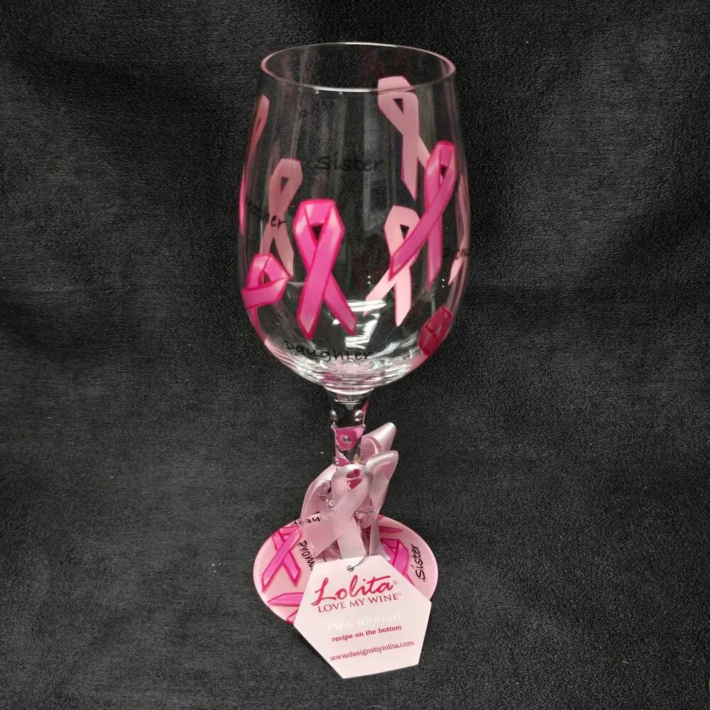 Lolita Love My Wine Collection Pink Ribbon Breast Cancer Awareness Wine Glass